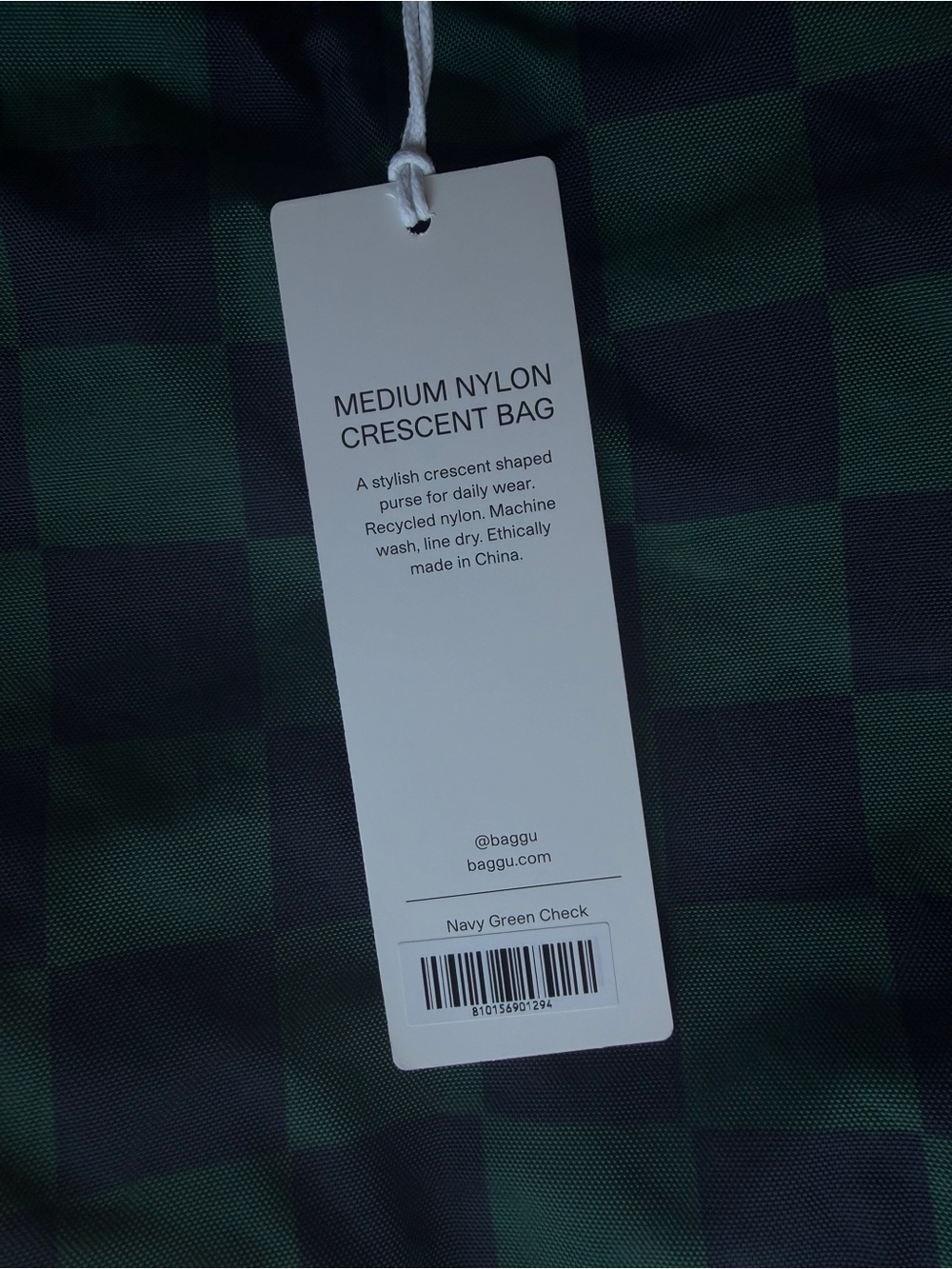 NWT BAGGU Navy Blue Green Check Medium Crescent Bag - Picture 3 of 3